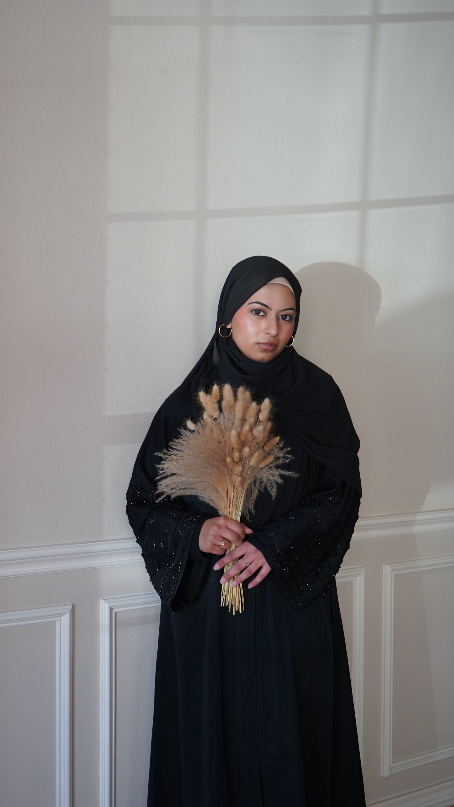 Beautiful Black Sleeve Work Abaya With Belt And Hijab