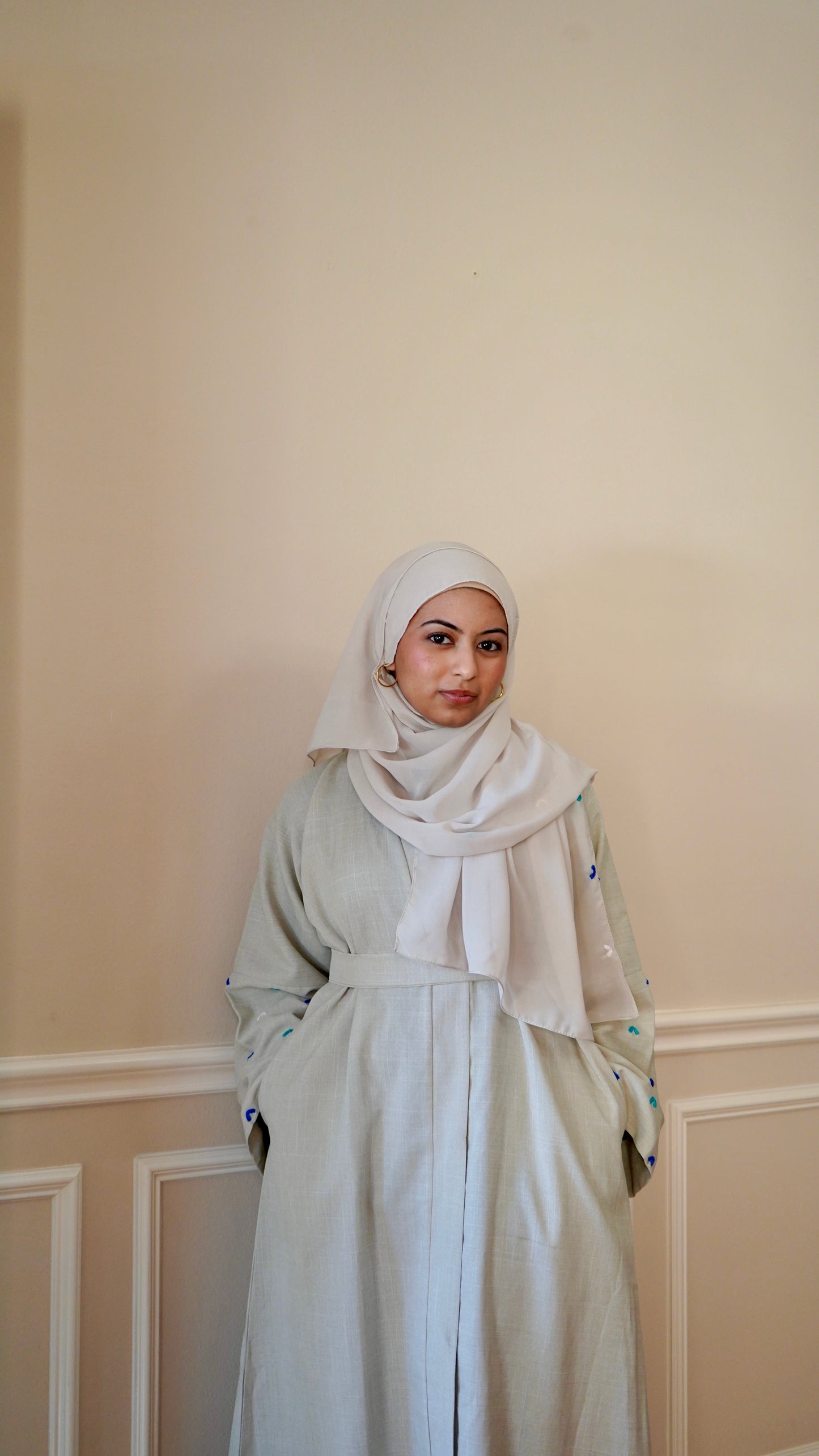 Heart Embroidery Open Front Robe, Elegant Long Sleeve With Pockets