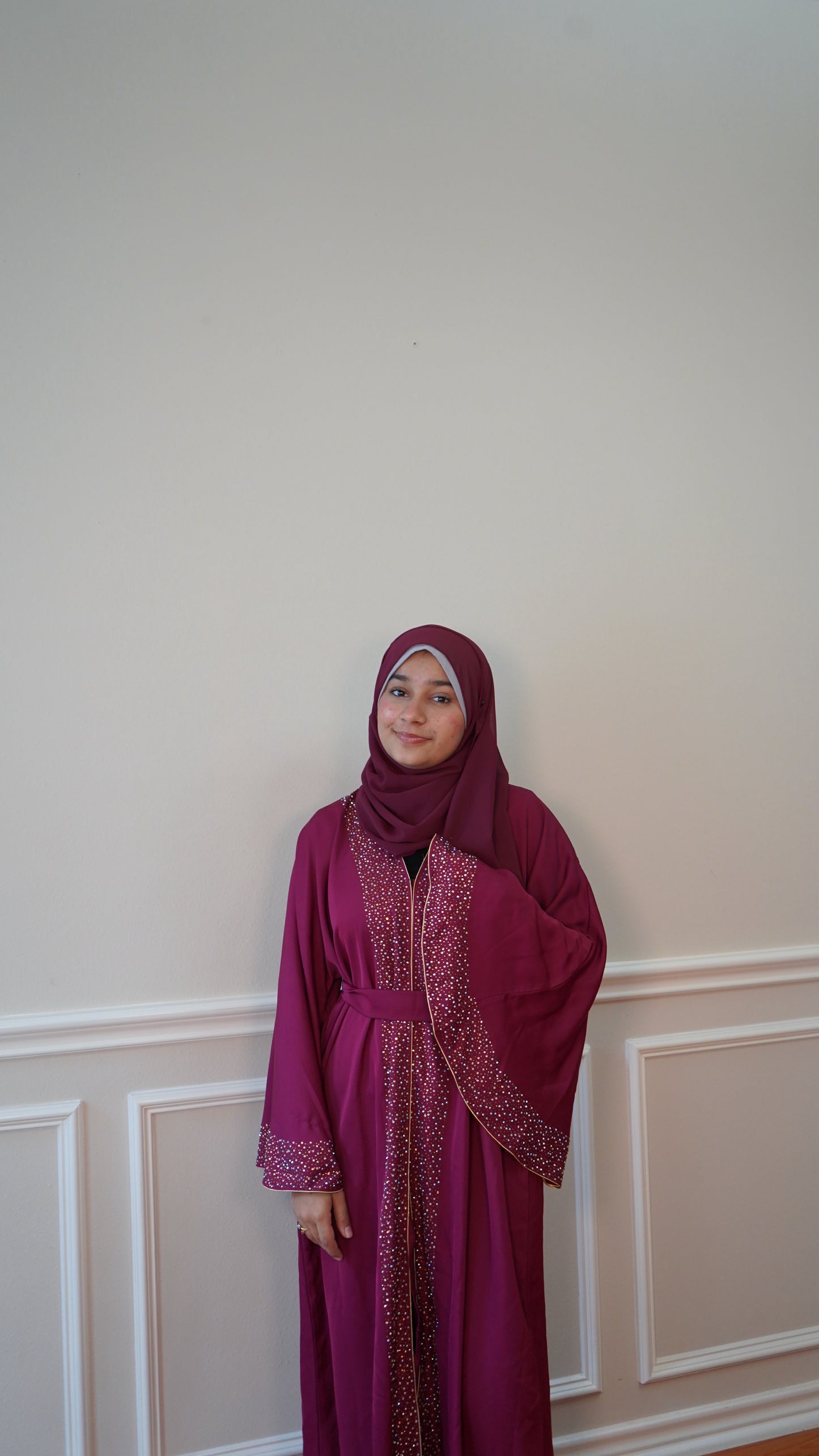 Plum Luxury 3-Piece Abaya Set – Satin Embellished, Modest Wear, Eid Abaya, Ramadan Gift, Wedding Outfit, Islamic Clothing