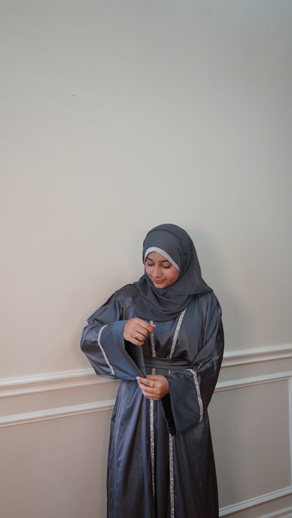 Luxury Fancy Eid Gray 4 Peice Abaya