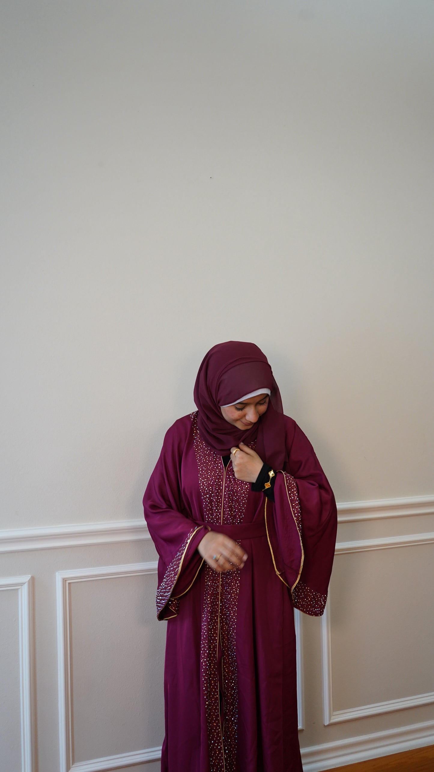 Plum Luxury 3-Piece Abaya Set – Satin Embellished, Modest Wear, Eid Abaya, Ramadan Gift, Wedding Outfit, Islamic Clothing