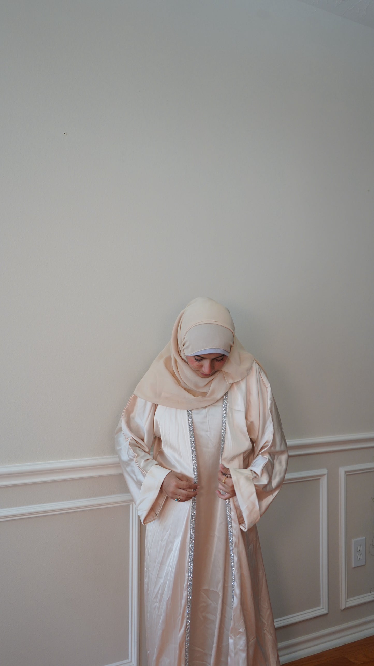 Luxury Satin Beige Abaya 4 Peice With Belt and Hijab