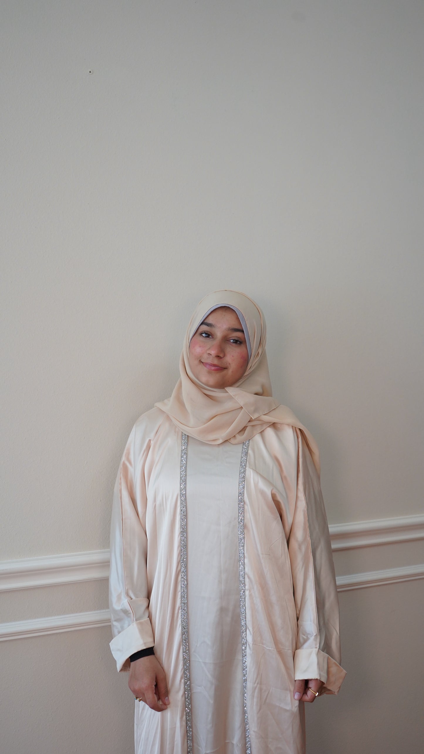 Luxury Satin Beige Abaya 4 Peice With Belt and Hijab