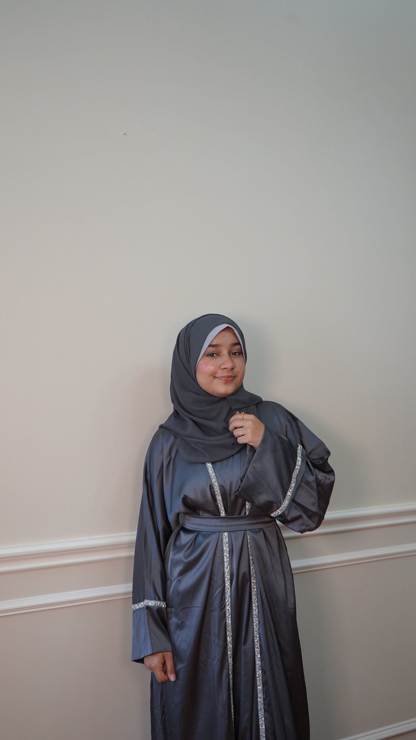 Luxury Fancy Eid Gray 4 Peice Abaya