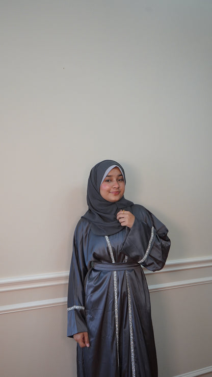 Luxury Fancy Eid Gray 4 Peice Abaya