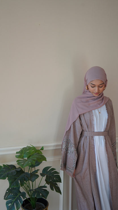 Beige Linen Slit Sleeve Work Abaya