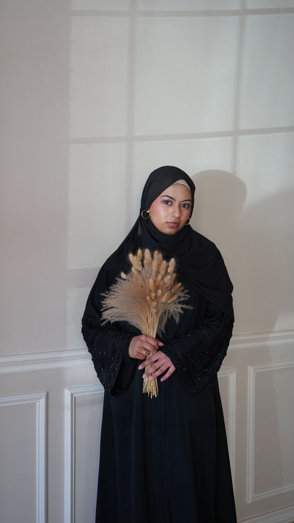 Beautiful Black Sleeve Work Abaya With Belt And Hijab