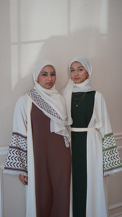 Keffiyeh Abaya Palestinian Embroidery open Abaya With Hijab And Belt 4-piece