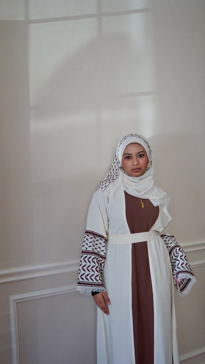Keffiyeh Abaya Palestinian Embroidery open Abaya With Hijab And Belt 4-piece