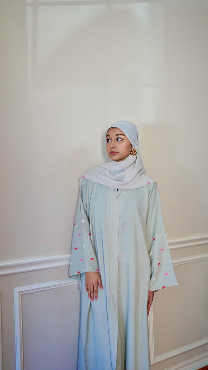Heart Embroidery Open Front Robe, Elegant Long Sleeve With Pockets