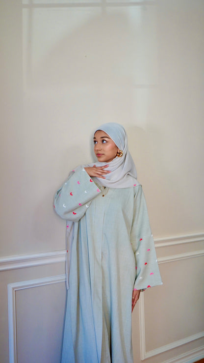 Heart Embroidery Open Front Robe, Elegant Long Sleeve With Pockets